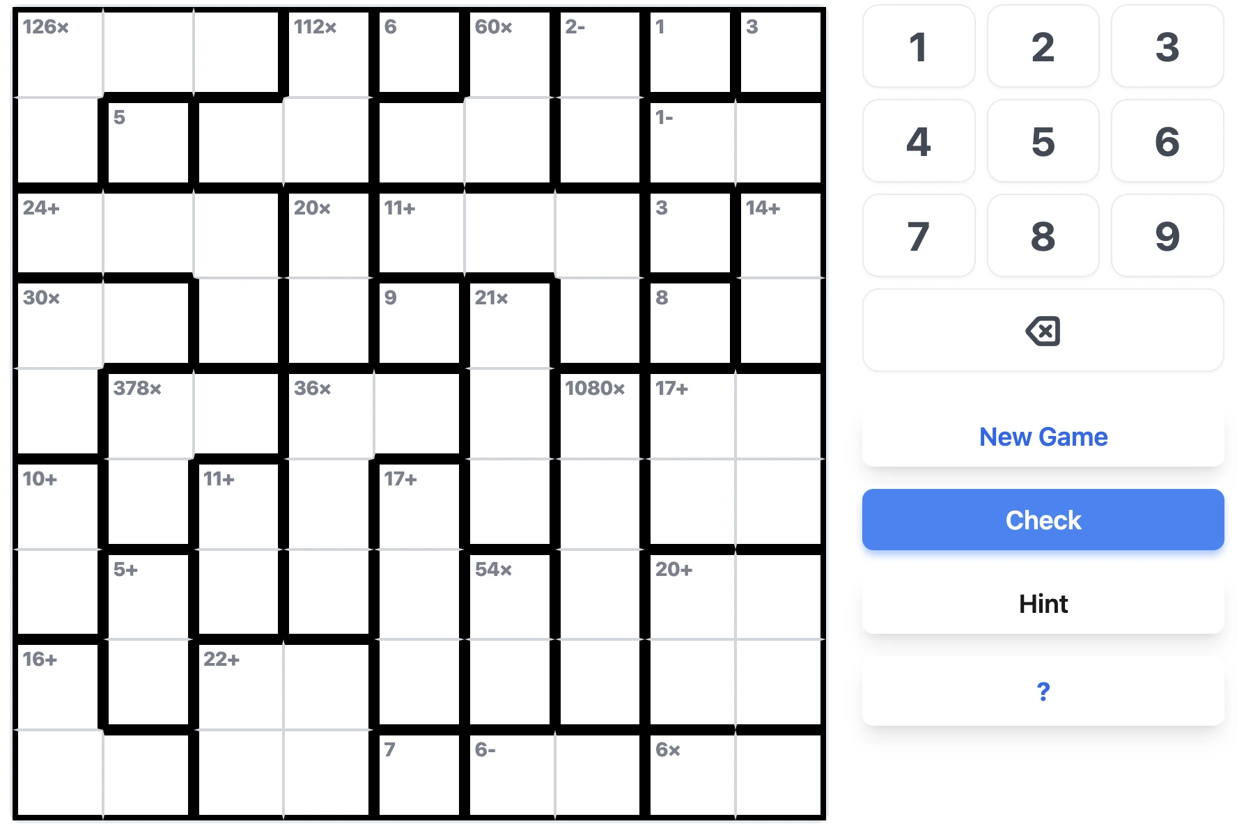 Calcudoku Grid Size Example