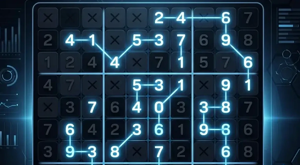 Sleek, modern illustration of a Lone Number (Hitori) logic puzzle grid